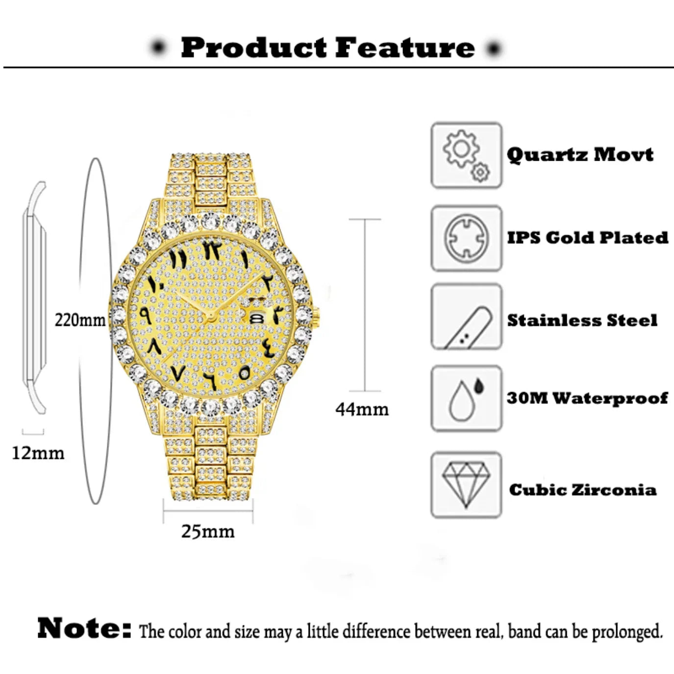 Bling Moissanite SS Quartz Calendar Watch