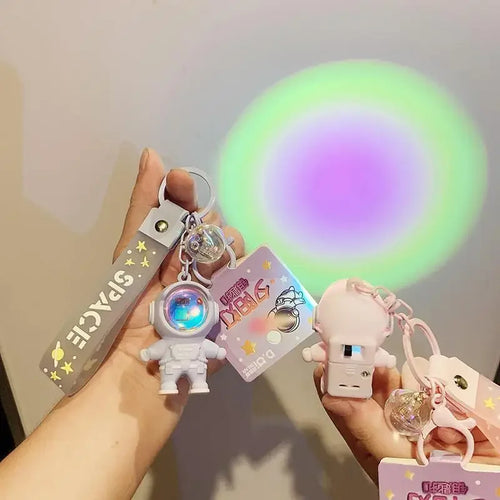 Cartoon Spaceman Light Glowing Keychain Sunset Light Luminous Keychain Female Cute Space Astronaut Couple Key Chain Bag Hanging
