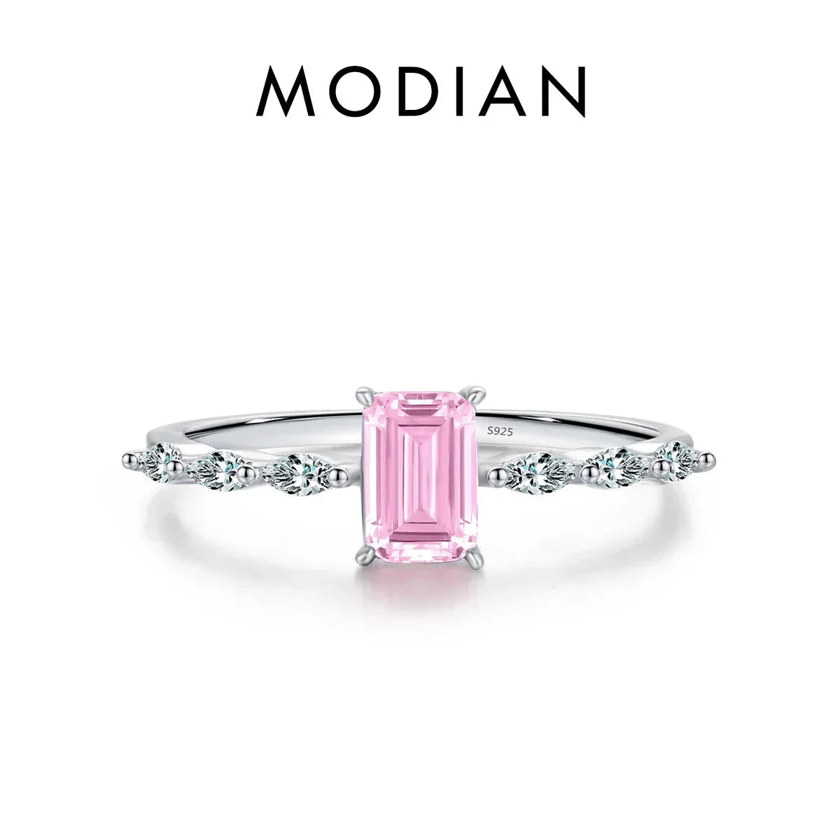 LUX 925 Sterling Silver Exquisite Sparkling Emerald Cut Ring