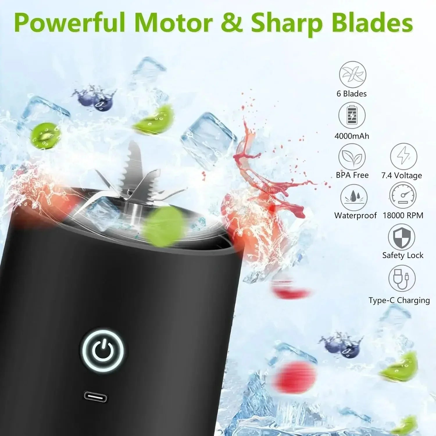 Healthy Living Portable Blender 20oz USB With 6 Blades