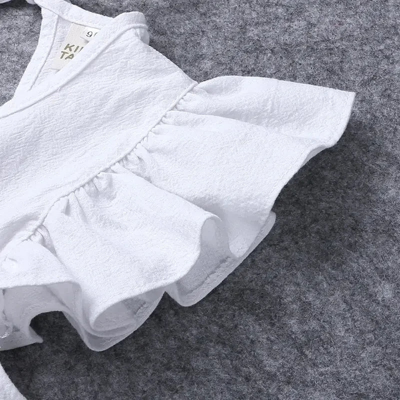 Kids Ruffle Sleeve Solid Linen Dress