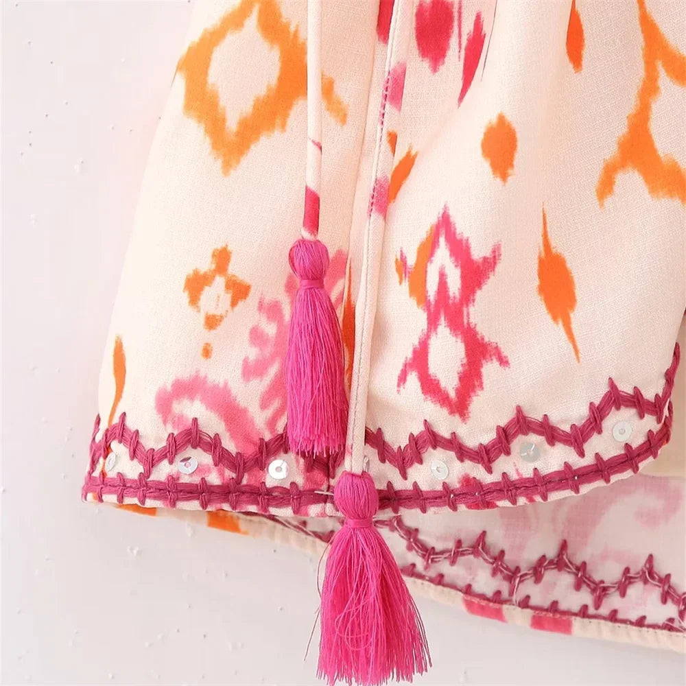 Women's Embroidery Beaded Print Short Top