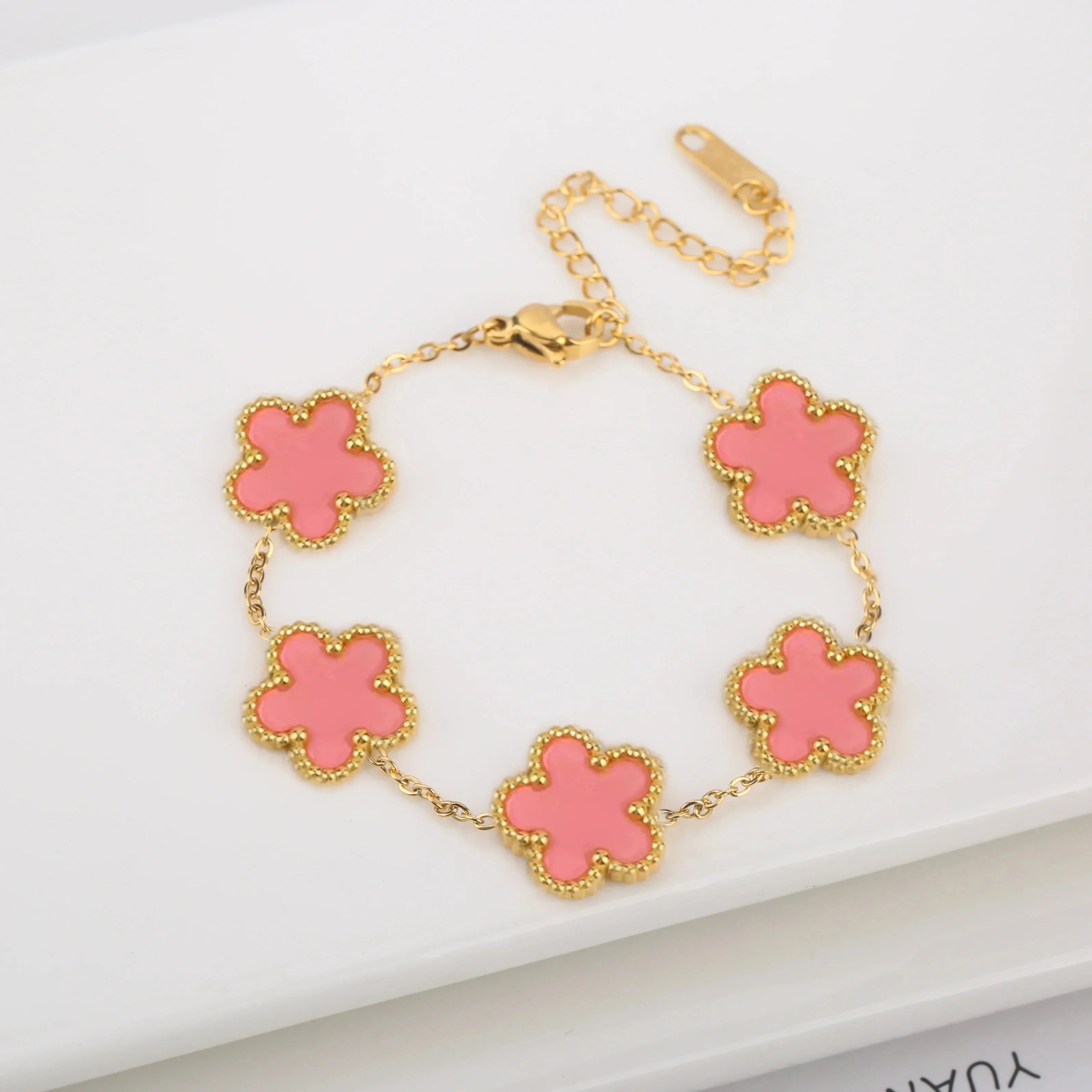 Hot Sale Stainless Steel Laser Five Leaf Flower Petal Adjustable Clover Bracelet Classic for Woman Girl Brand Jewelry Party Gift