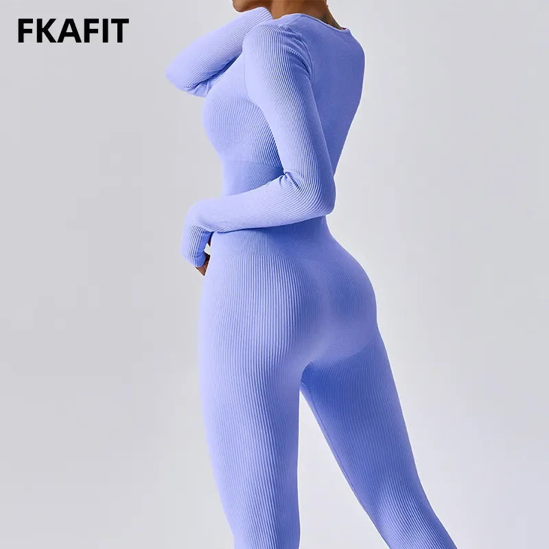 Long Sleeve Ribbed Yoga Jumpsuit
