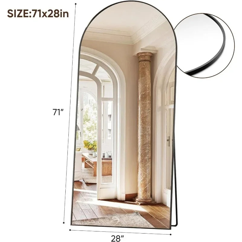 Full Length Mirror, Arched Floor Standing Mirror Full Body Mirror with Stand for Bedroom, Hanging Mounted Mirror for Living Room