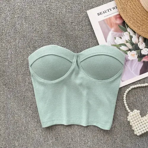 Strapless Western Style Skinny Tanks Camis for Women Summer Casual Solid Colours Female Corset Crop Tube Tops with Built In Bras