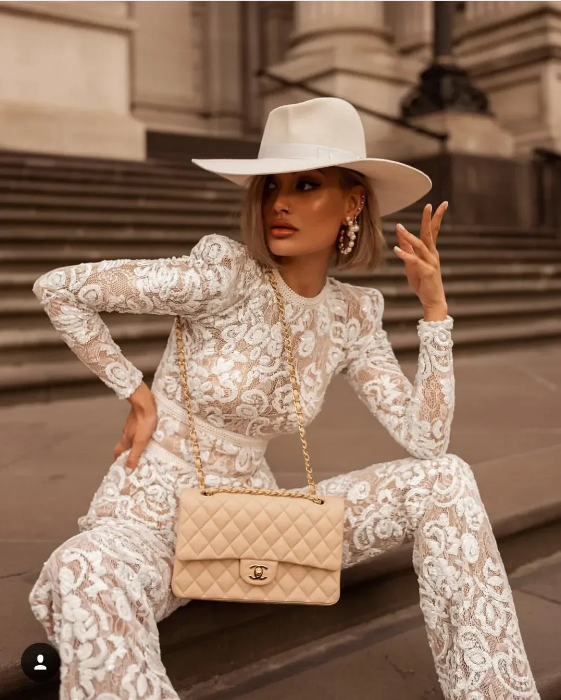 Elegant Lace Long Sleeve Bell-Bottom Jumpsuit