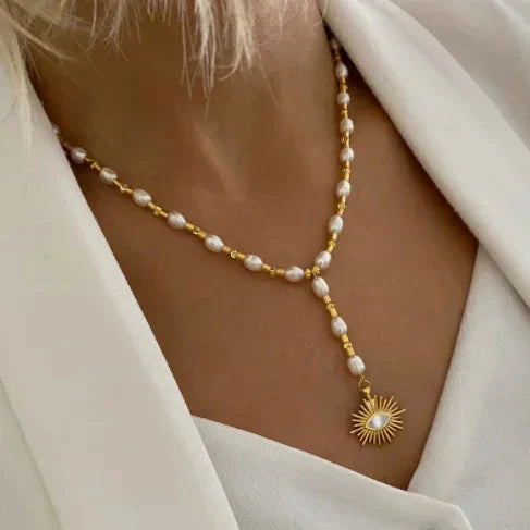 Boho Fashion Gold-Color Shell Necklace Natural Pearl Handmade Beautiful Necklace Women Baroque Jewelry Charm Statement Best Gift