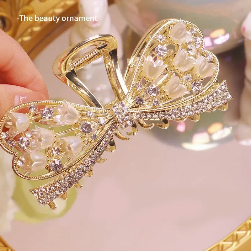 Luxury Flower Bowknot Hair Claw Women Crystal Alloy Tassel Hair Clips Girls Fashion Simplicity Shark Crab Clips Hair Accessoires