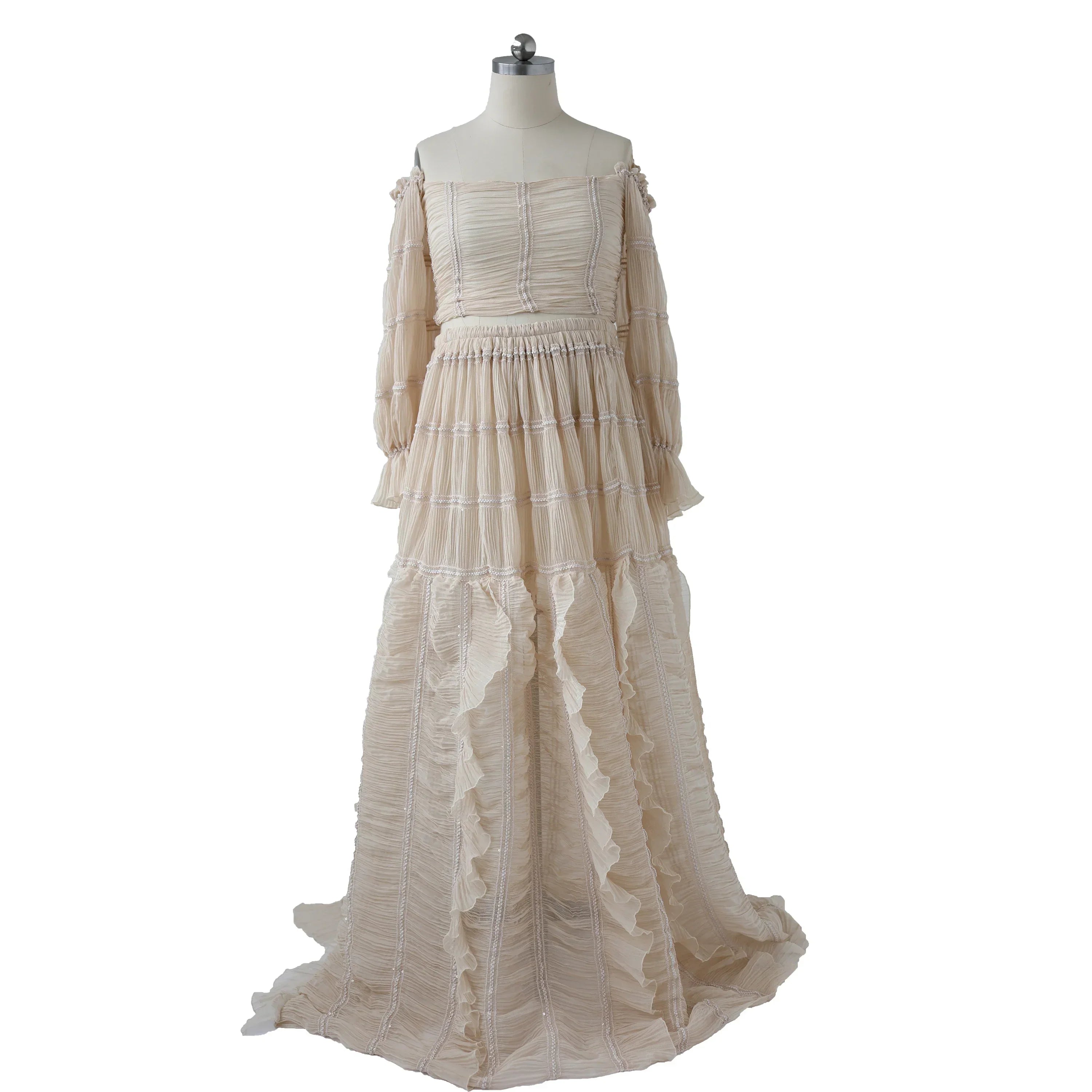 Tulle Maternity Long Sleeve Gown 2 Pc Set