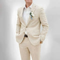 Hot Sell High-end Summer Beige Linen Wedding Suits for Men 2 Pieces Notch Lapel Fashion Groom Slim Casual Beach Set