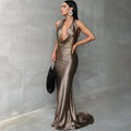 Dark Bronze Draped Maxi Dress