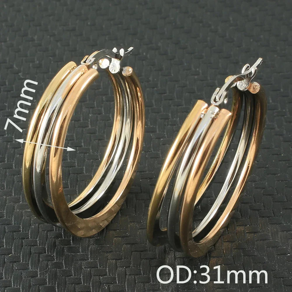 Newest Gold Color Fashion Stainless Steel Jewelry Simple Hoop Earrings Personality Bijoux En Acier Inoxydable Femme EFGZCBEP