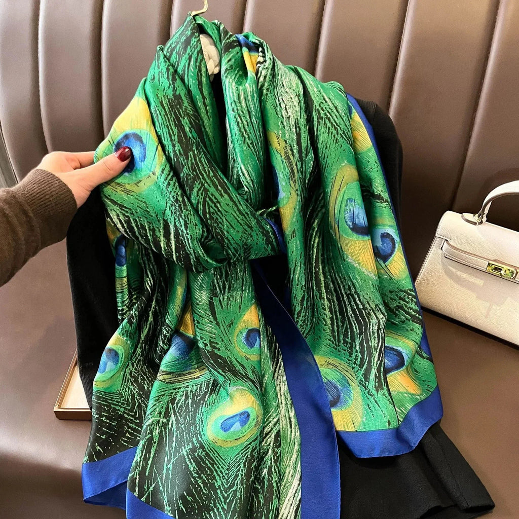180*90cm Luxury Brand Spring Summer Autumn Women Clothing New Fashion Color matching printed silk scarf lady popular turba