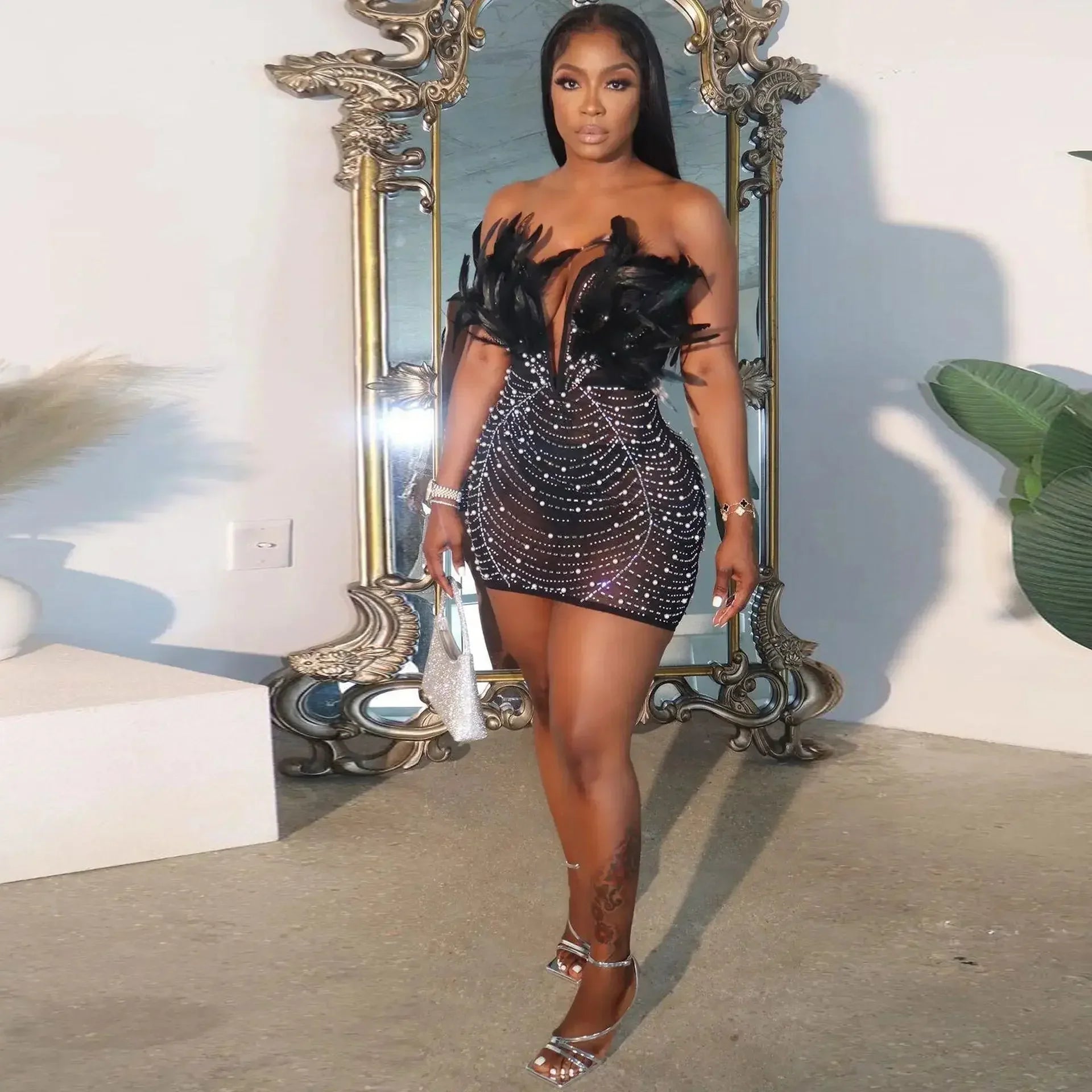 LUX Evening Feather Party Dress