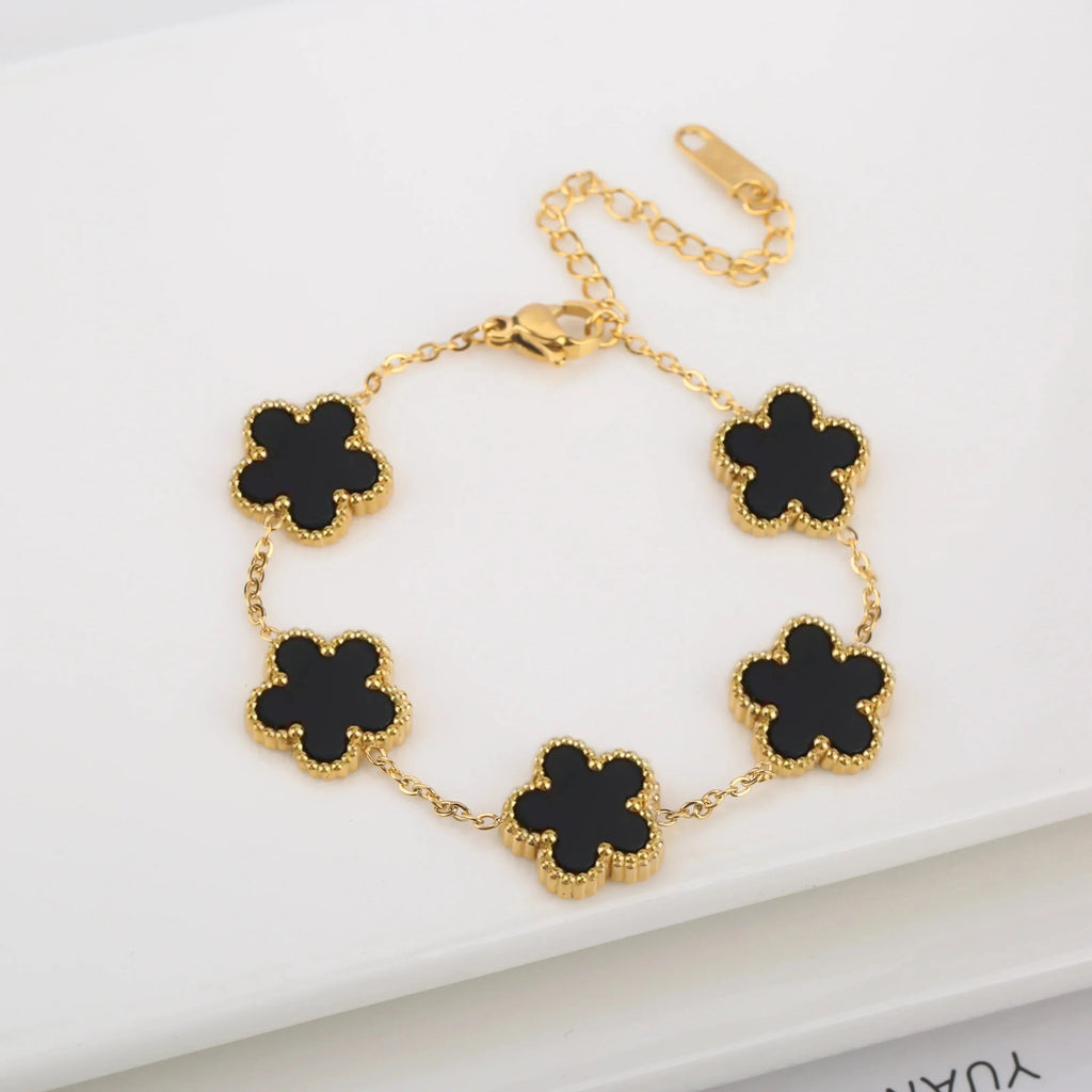 Hot Sale Stainless Steel Laser Five Leaf Flower Petal Adjustable Clover Bracelet Classic for Woman Girl Brand Jewelry Party Gift