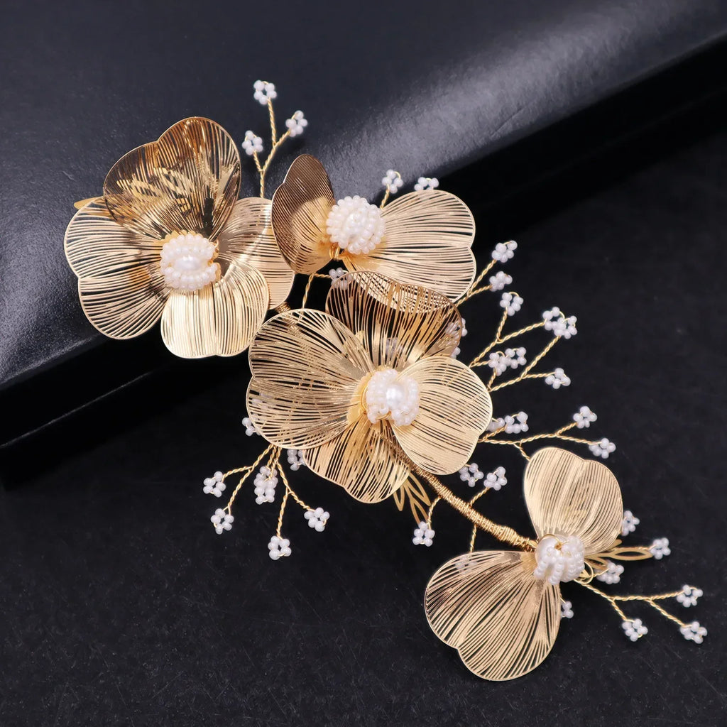 Flower Hairband Bridal Hair Jewelry Pearl Crystal Headband Elegant Birthday Party Tiara Crown Wedding Hair Accessories For Women