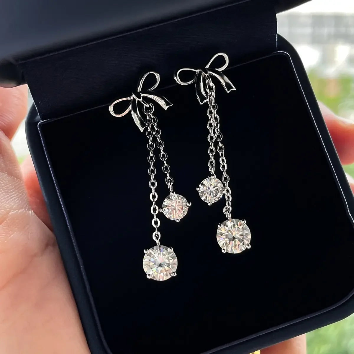 Luxury 3ctw D Color Moissanite Diamond Bow Earrings Drop 925 Sterling Silver