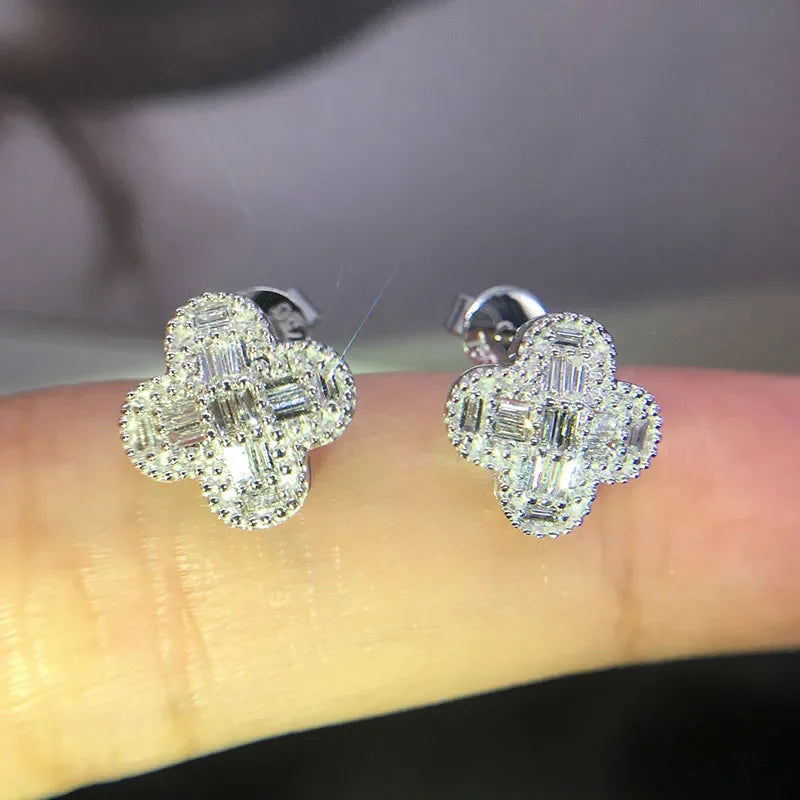 Gorgeous Princess Square CZ Stud Earrings for Women Weeding Engage Evening Party Female Delicate Earring Fashion Jewelry