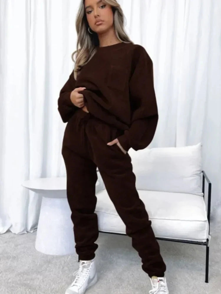Corduroy Long Sleeve Hoodie and Pants Set