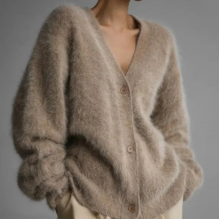 Aynaray 2023 Autumn Winter Korean Women Solid Knitted Cardigan Casual Loose Long Sleeve V-neck Sexy Sweater Female