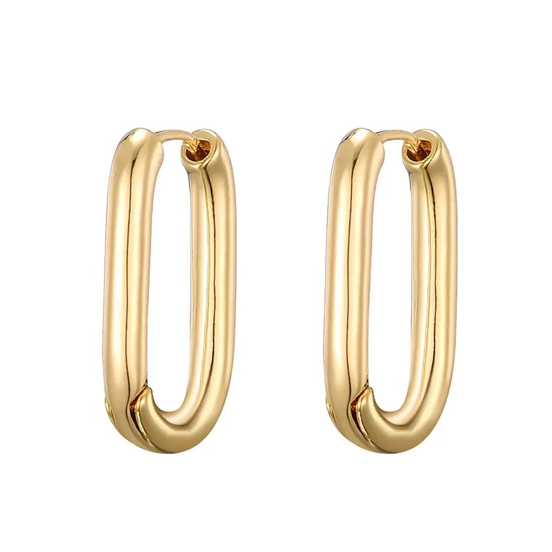 LOVBEAFAS Brand Gold Color Geometric Oval Rectangle Hoop Earrings For Women Zircon Wedding Jewelry Elegant Female Dangle Earings