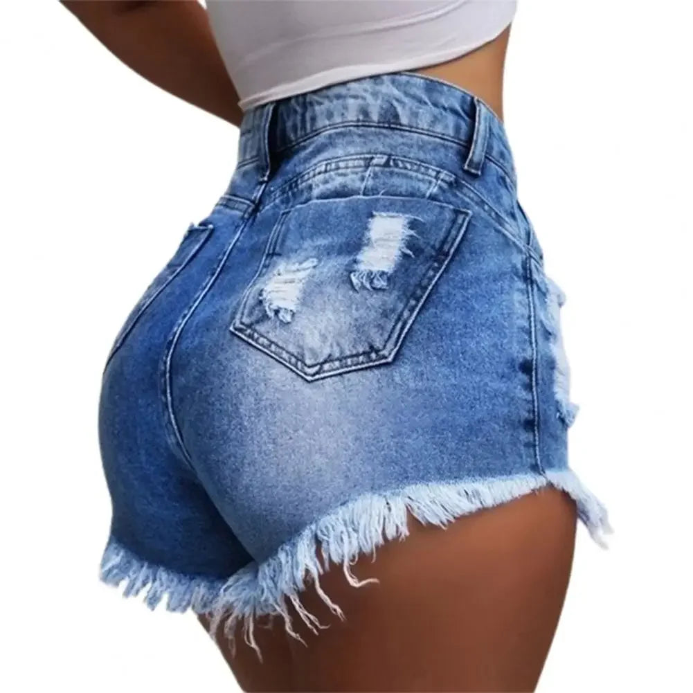High Waist Fringe Denim Shorts