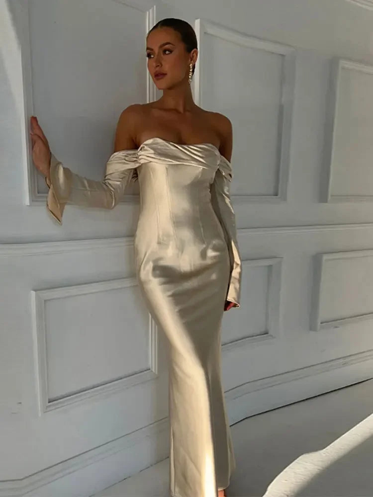 Elegant Satin Flare Sleeve Maxi Dress