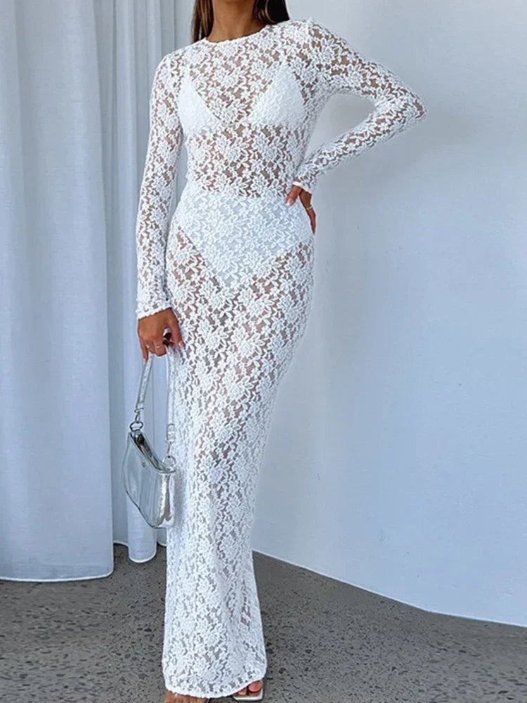 Lace Embroidery Bodycon Long Maxi Dress