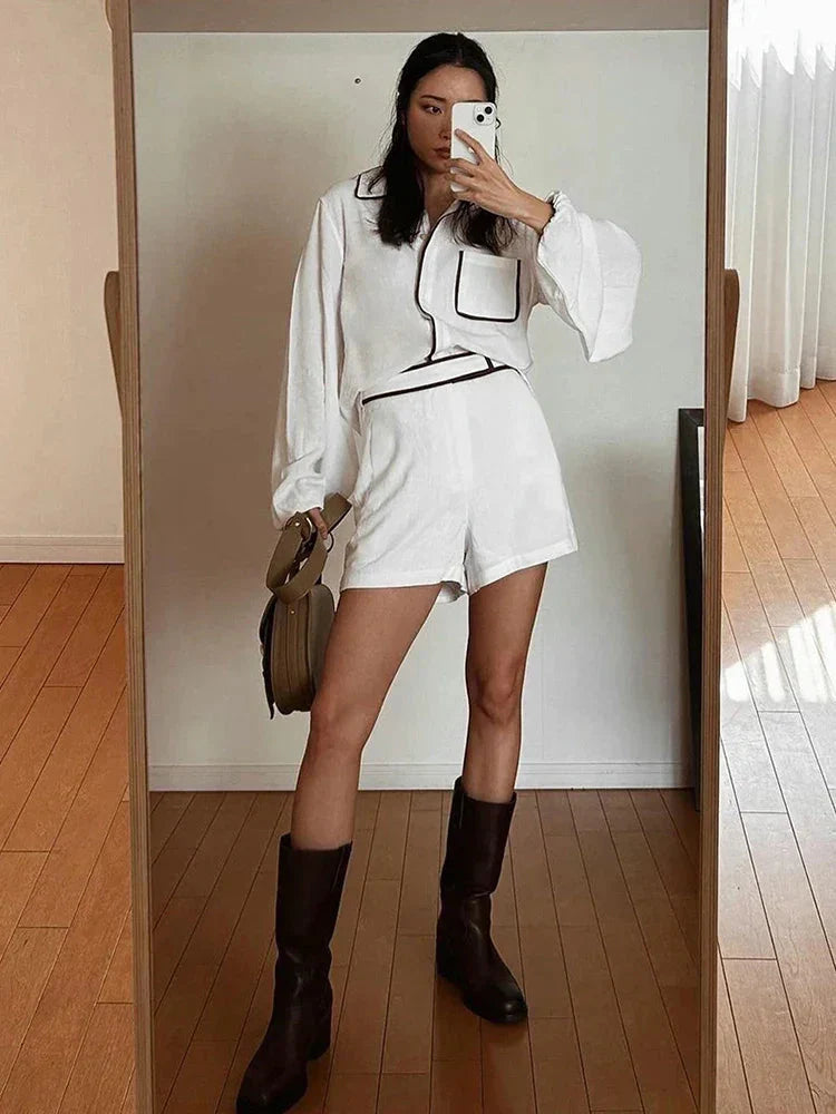 Women Linen Shorts Set