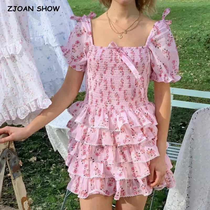 Pretty Pink Floral Print Puff Sleeve Dress