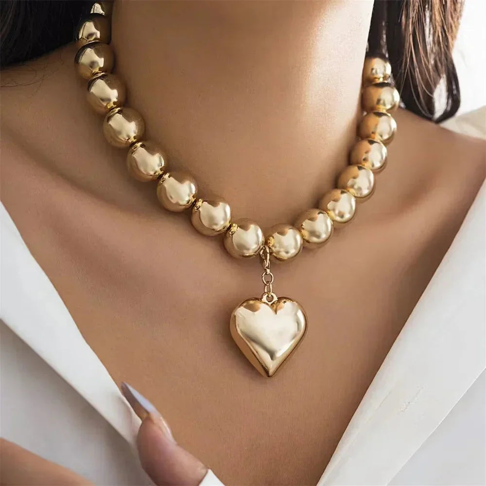 Vintage Silver-plate Geometric Exaggerated Artificial Pearl Chain Necklace For Women Female Fashion Boho Y2K Girl Jewelry Gift