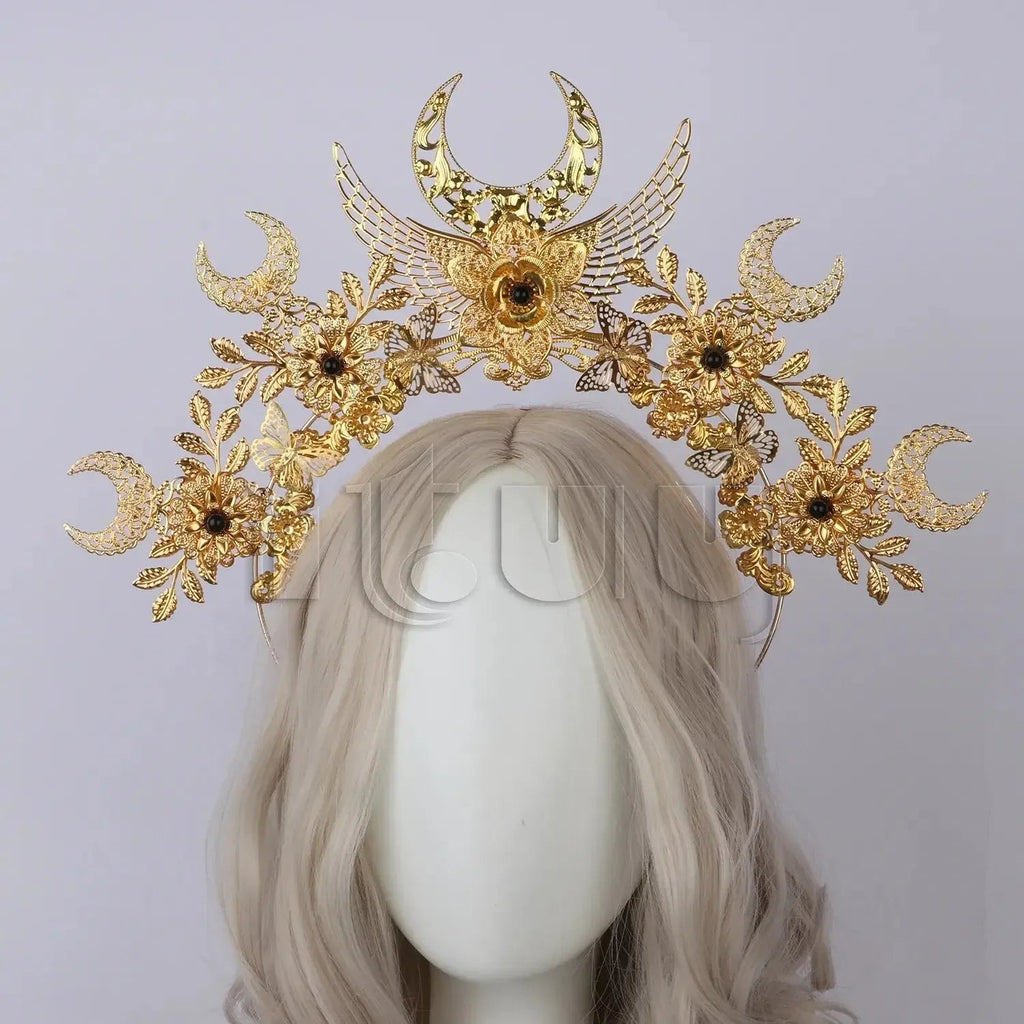 Sun Goddess Angel KC Halo Crown Headpiece Queen Anna Baroque Pearl Tiara Headband Lolita Collection Gothic Accessories