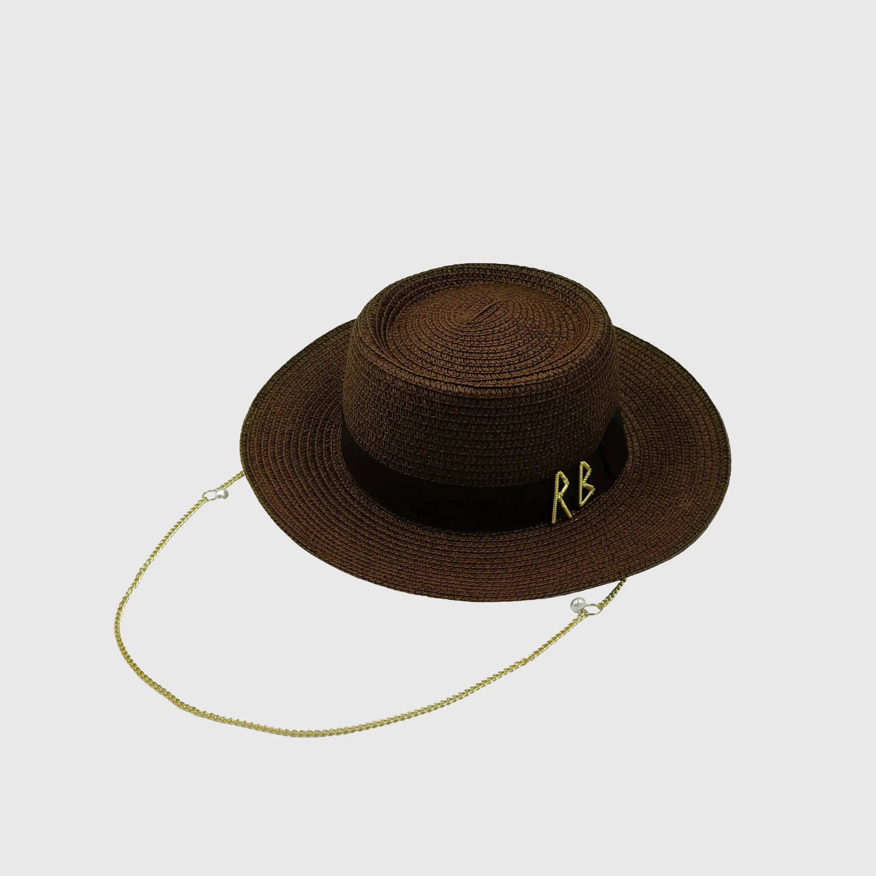 Designer French Elegant Women's Summer RB Letter Straw Hat Wide Brim Breathable Sun Protect Fashionable Beach Vacation Sun Hat