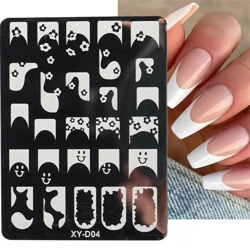 French Line Tips Nail Stamping Plates Stencil Forms Geometry Flowers Leaf Nail Art Stamp Templates Gel Polish Printing Plate