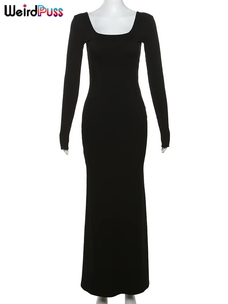 Spandex Long Sleeve Maxi Dress