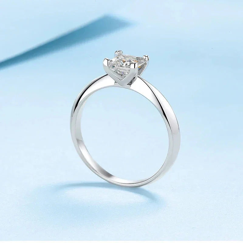 Tezzc 1ct 2ct Princess Cut Moissanite Lab Diamond Ring For Women 925 Sterling Silver Pass Diamond Test Bands Party Wedding Rings