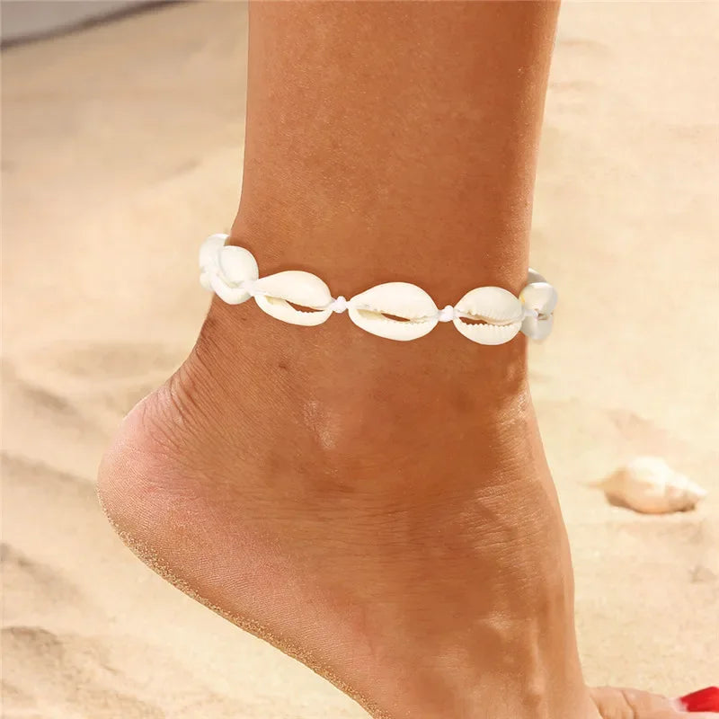 Modyle Vintage Silver Color Beads Starfish Anklets For Women Handmade Beaded Ankle Bracelet Summer Beach Foot Jewelry