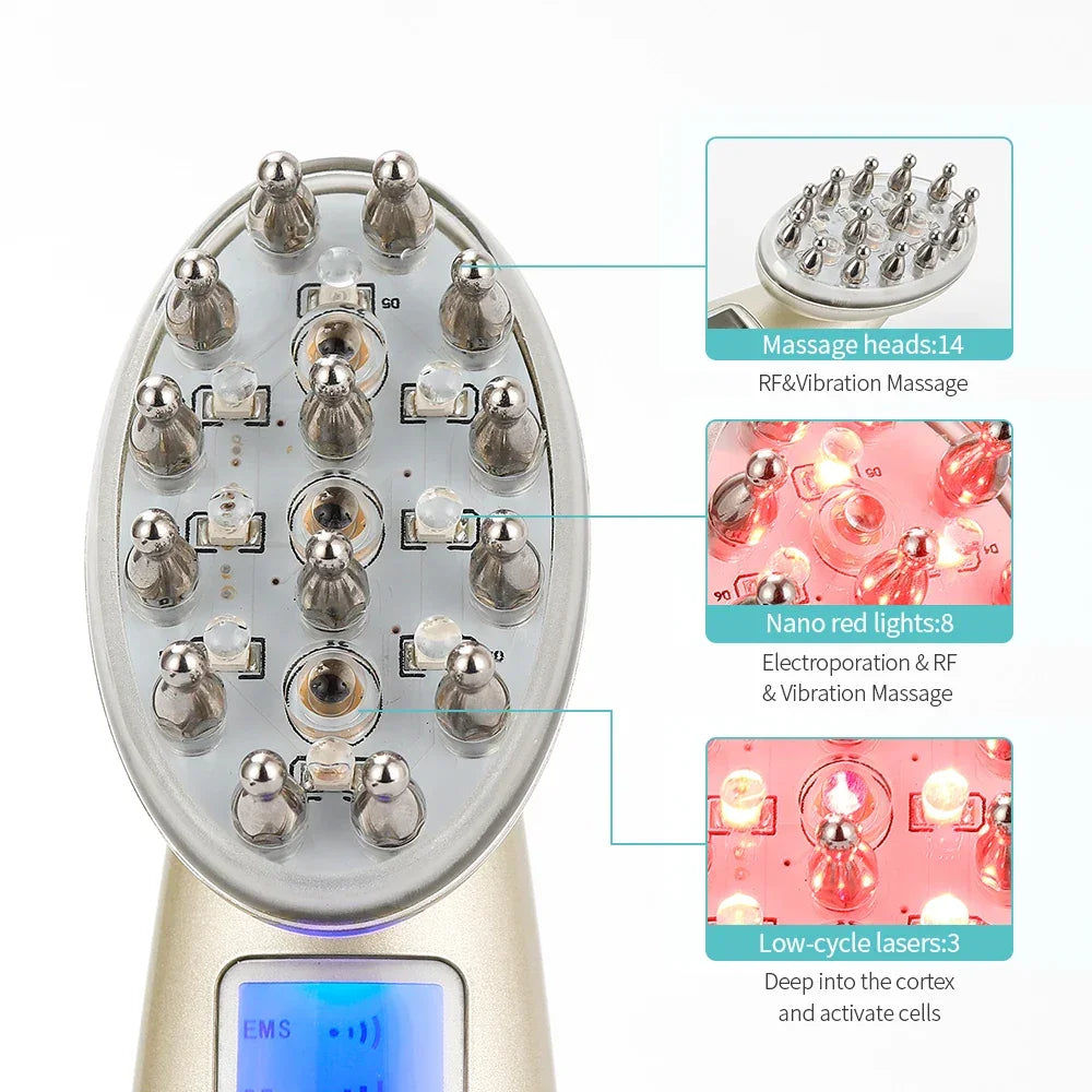 RF Laser Hair Growth Comb Massage Nano Anti Hair Loss Treatment Infrared Red Light EMS Vibration Massager Hair Care Hair Brush