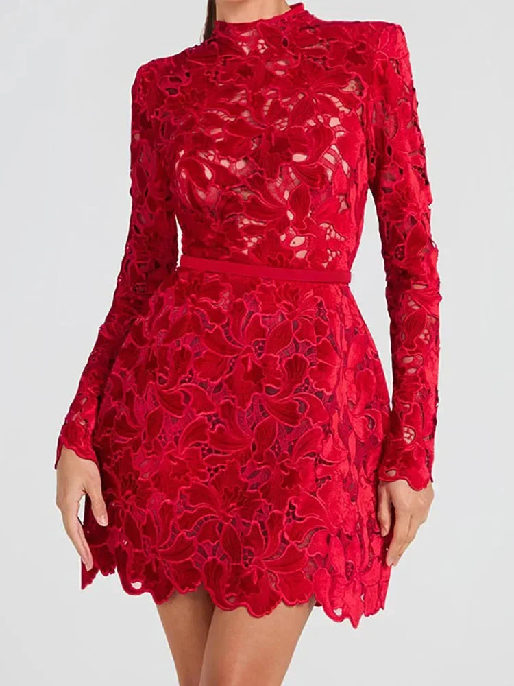 Lace Long Sleeve Mini Party Dress