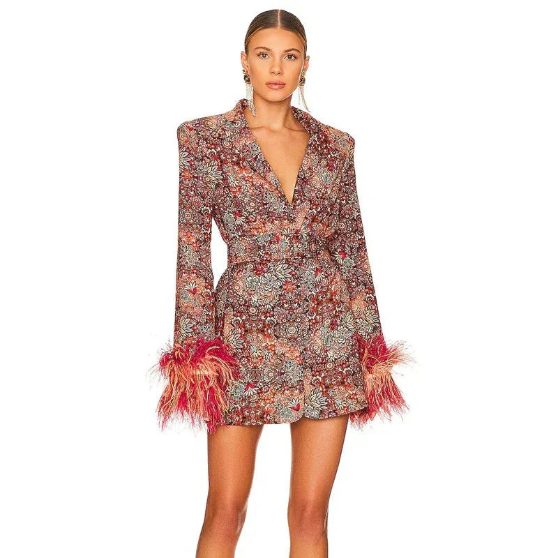 Women's Feather Cuff Party Dress