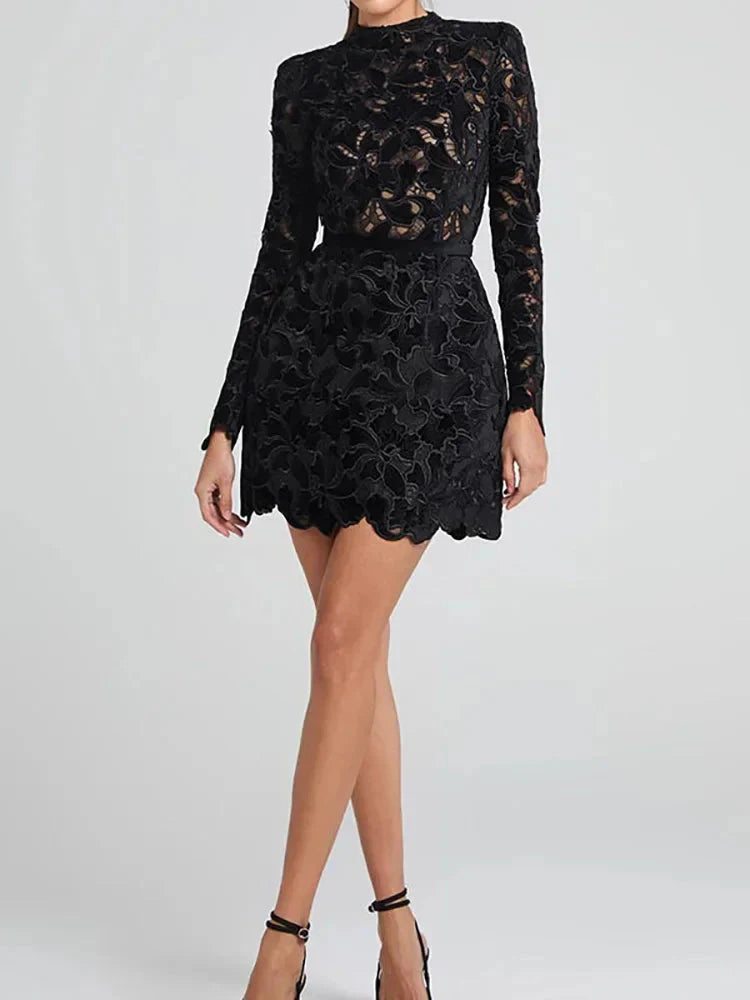 Lace Long Sleeve Mini Party Dress
