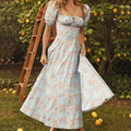 Sexy Backless New Women's Clothing Elegant Floral Dress Spring Summer Retro Puff Square Tie Tie Decorative Red Tie Chic Dress