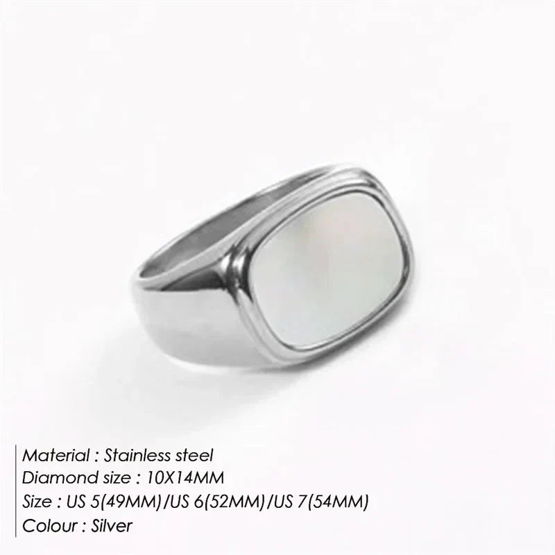 Vintage Chunky Square Shell Rings  White Gold Color