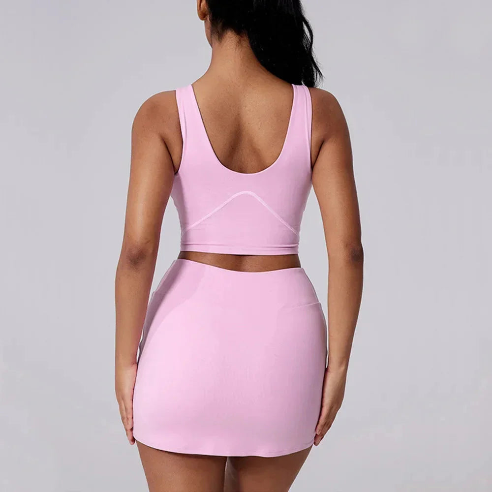 2025 1/2PCS High Waist Anti Shorts Yoga Set Women Sport Bra Gym Workout Skirt Fitness Sports Active Suit Tennis Badminton Wear