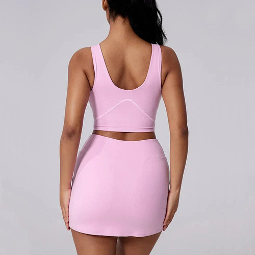 2025 1/2PCS High Waist Anti Shorts Yoga Set Women Sport Bra Gym Workout Skirt Fitness Sports Active Suit Tennis Badminton Wear