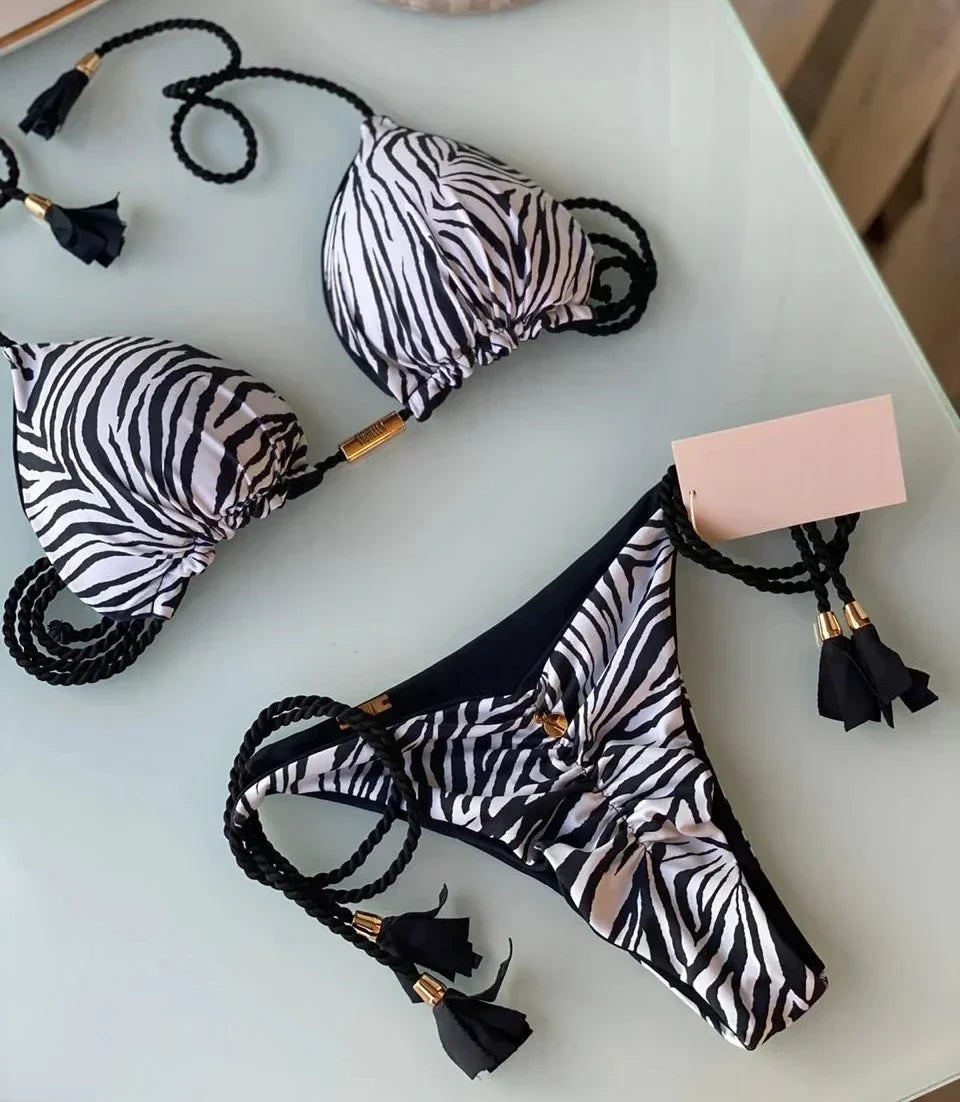 Sexy Swimsuit Women Triangle Bikinis Set Thong Bandage Swimsuits Solid Color Bath Suit Two Piece String Swimear Beach Wear