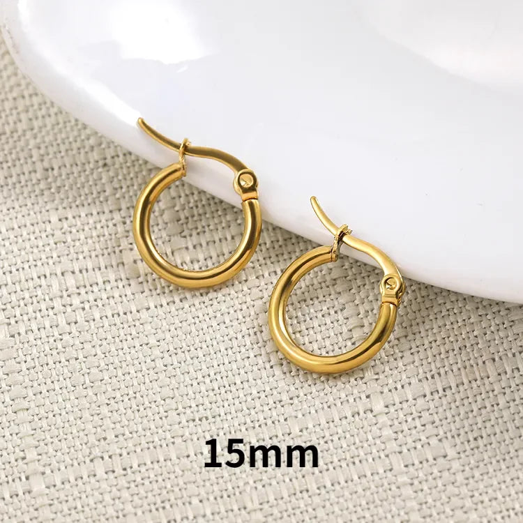 Gold Color Stainless Steel Hoop Earrings for Women Small Simple Round Circle Huggies Ear Rings Steampunk Accessories