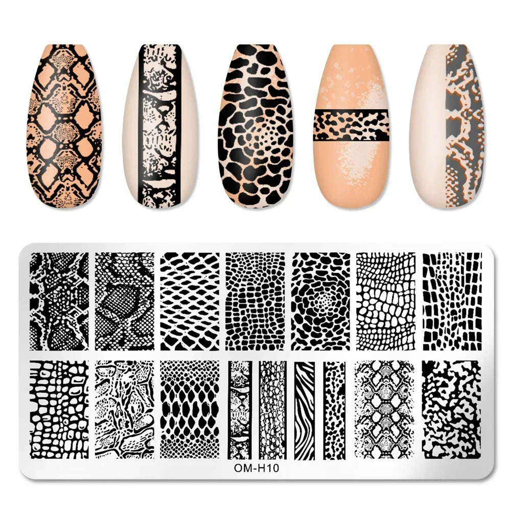 Snake Leopard Nail Templates Flower Leaf Heart Lace Pattern Nail Stamper Stencil Plates For Women Girls DIY Manicure Accessories