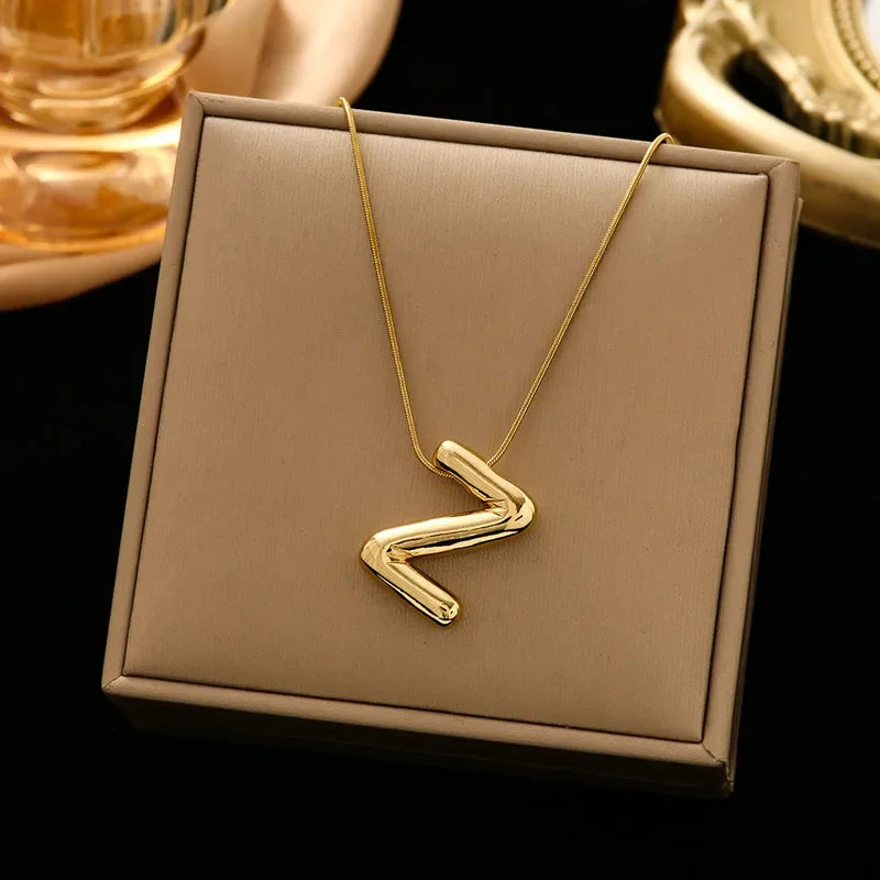 Stainless Steel Chain Gold Plated Letter Necklaces Chunky Alphabet Balloon Bubble Initial Pendant Necklace for Women Men Jewelry